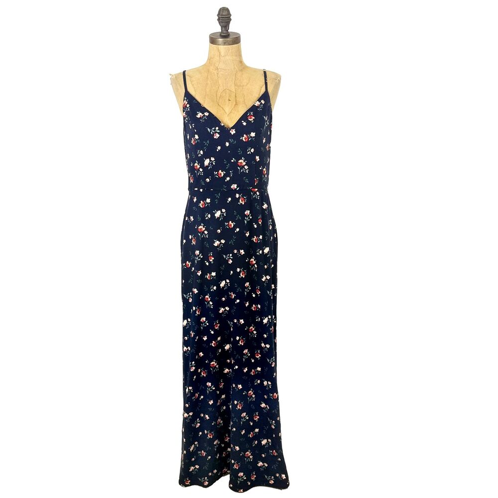 NINE BRITTON Abigail Tank Maxi Dress M Brushed Knit Strappy Blue Floral NWT B19